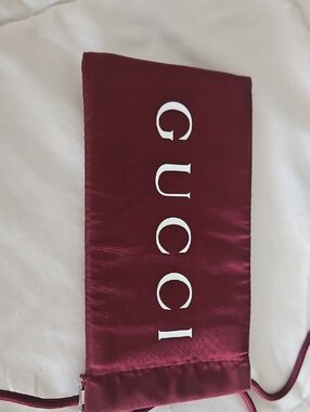 Gucci Wine Red Satin Drawstring Sunglasses Pouch with White Logo